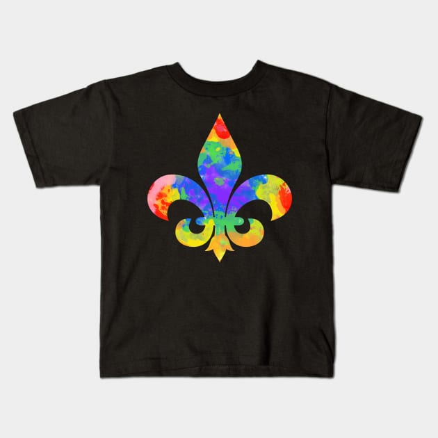 Tie Dye Fleur De Lis Kids T-Shirt by madeinchorley